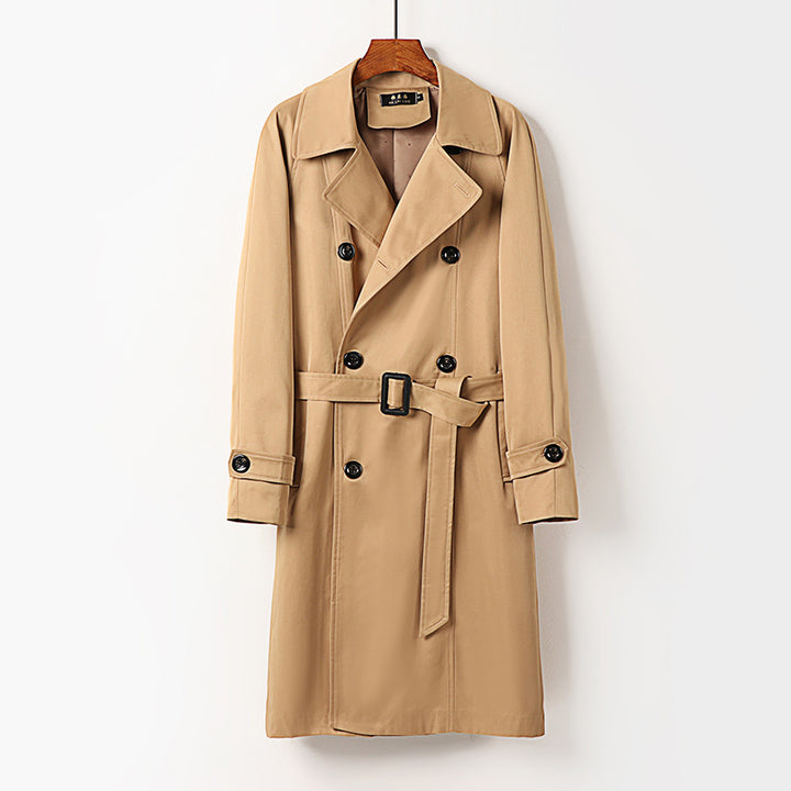 Herren Wasserabweisender Doppelreihiger Trenchcoat mit breitem Revers und knieumspielender Länge Drune