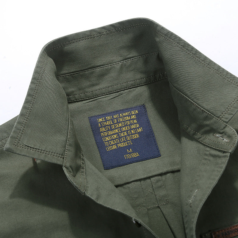 Herren Baumwoll-Utility-Hemd mit Druckknopf‑Brusttaschen und Stehkragen Drune