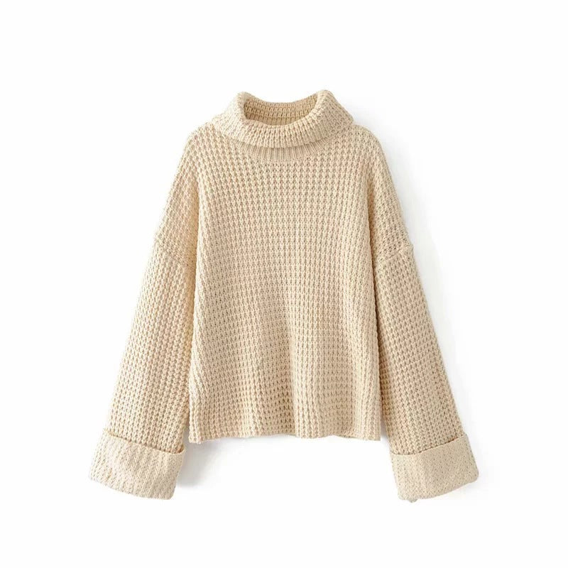 Damen Grobstrickpullover mit lässigem Rollkragen und überschnittenen Ärmeln Drune