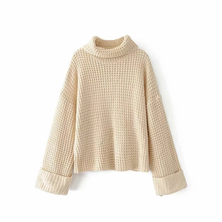 Damen Grobstrickpullover mit lässigem Rollkragen und überschnittenen Ärmeln Drune