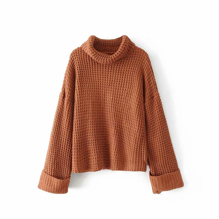 Damen Grobstrickpullover mit lässigem Rollkragen und überschnittenen Ärmeln Drune