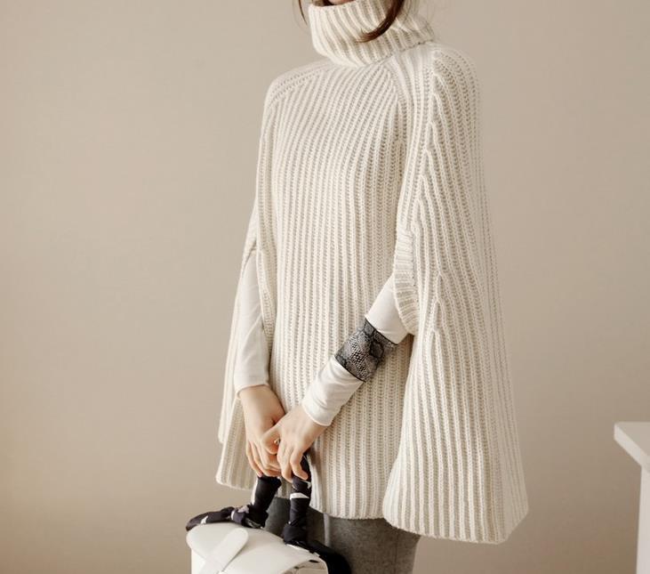 Damen Oversized Strickpullover mit hohem Kragen und strukturiertem Design Drune