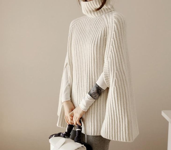Damen Oversized Strickpullover mit hohem Kragen und strukturiertem Design Drune