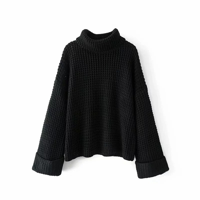 Damen Grobstrickpullover mit lässigem Rollkragen und überschnittenen Ärmeln Drune