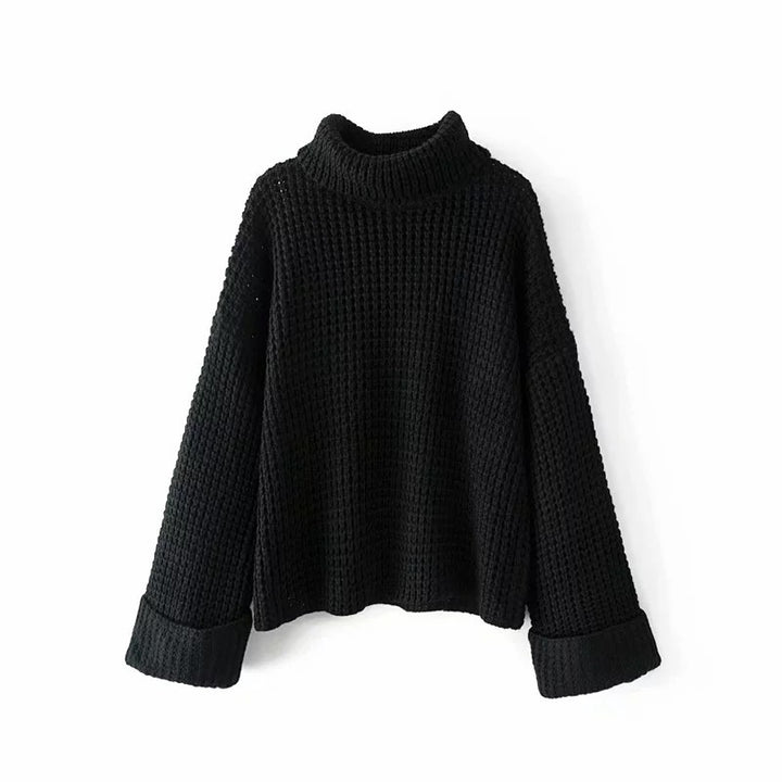 Damen Grobstrickpullover mit lässigem Rollkragen und überschnittenen Ärmeln Drune