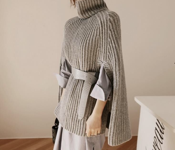 Damen Oversized Strickpullover mit hohem Kragen und strukturiertem Design Drune