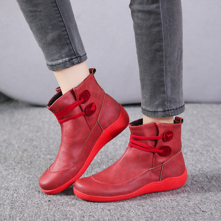 Damen nan gefütterte Stiefelette mit ergonomischer Keilsohle, weichem Innenfutter und dekorativen Schlaufen Drune