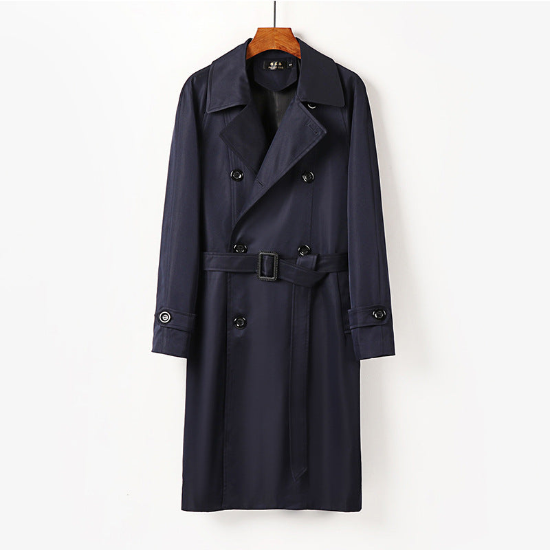 Herren Wasserabweisender Doppelreihiger Trenchcoat mit breitem Revers und knieumspielender Länge Drune
