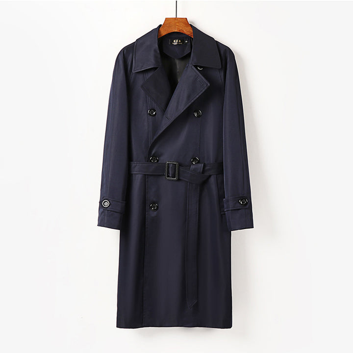 Herren Wasserabweisender Doppelreihiger Trenchcoat mit breitem Revers und knieumspielender Länge Drune