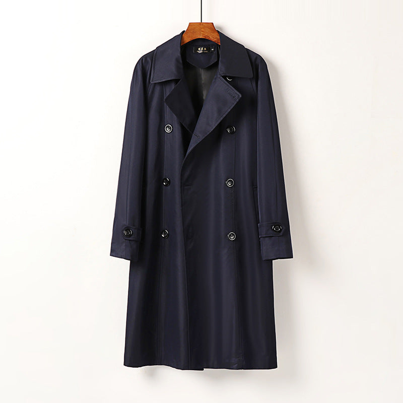 Herren Wasserabweisender Doppelreihiger Trenchcoat mit breitem Revers und knieumspielender Länge Drune