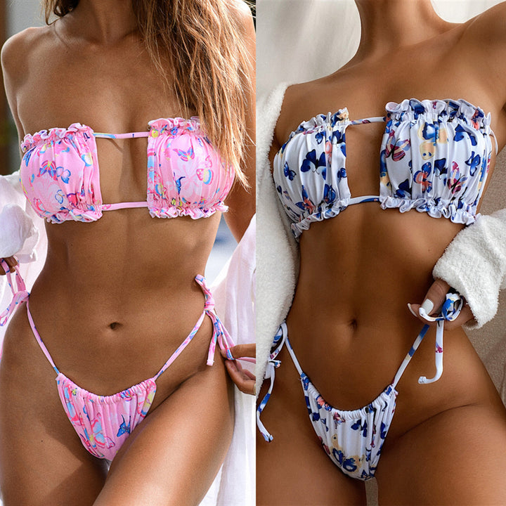 Damen Bandeau-Bikini mit Rüschendetails und floralem Muster Drune