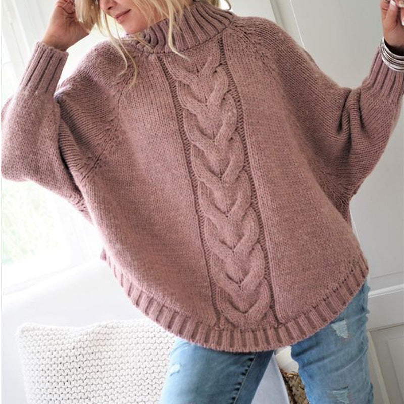 Damen Grobstrickpullover mit Rollkragen und Zopfmuster Drune
