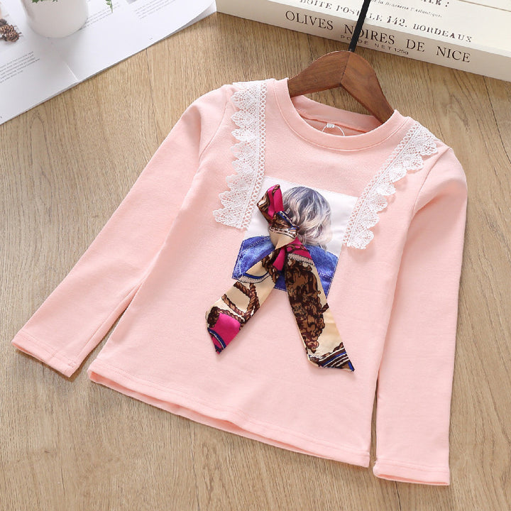 Mädchen Langarmshirt mit verspieltem Spitzenbesatz und modischem Schleifendetail Drune