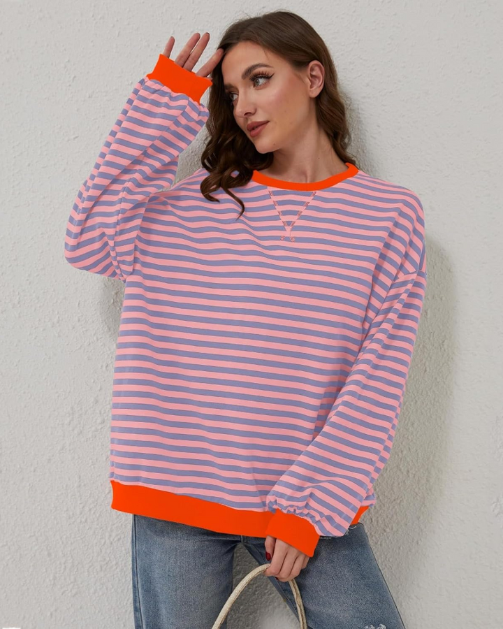 Drune | Übergrößen Streifen Langarm Sweatshirt