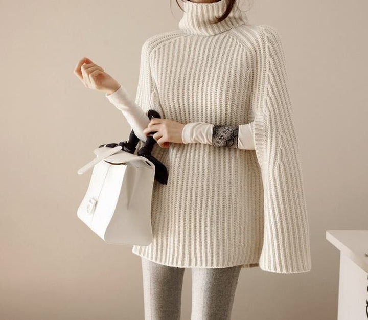 Damen Oversized Strickpullover mit hohem Kragen und strukturiertem Design Drune