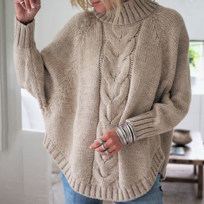 Damen Grobstrickpullover mit Rollkragen und Zopfmuster Drune