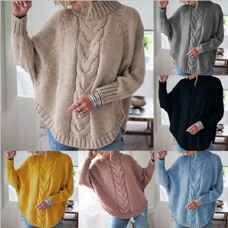 Damen Grobstrickpullover mit Rollkragen und Zopfmuster Drune