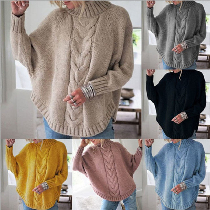 Damen Grobstrickpullover mit Rollkragen und Zopfmuster Drune