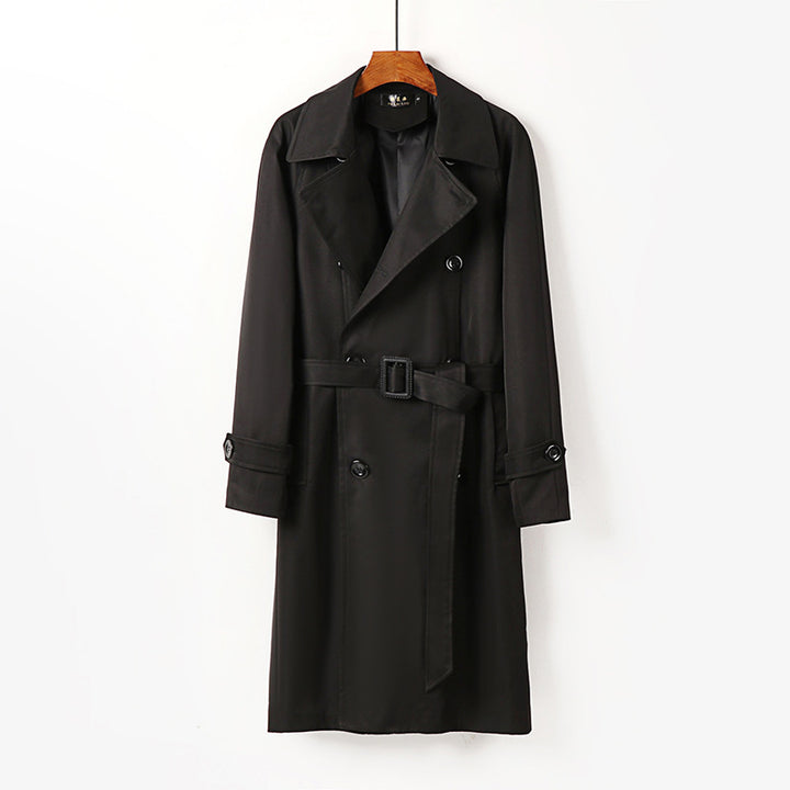 Herren Wasserabweisender Doppelreihiger Trenchcoat mit breitem Revers und knieumspielender Länge Drune