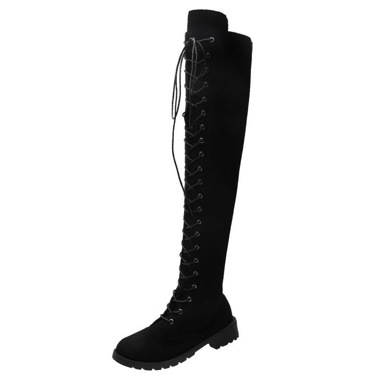 Damen Overknee-Stiefel mit modischer Schnürung und rutschfester Sohle Drune