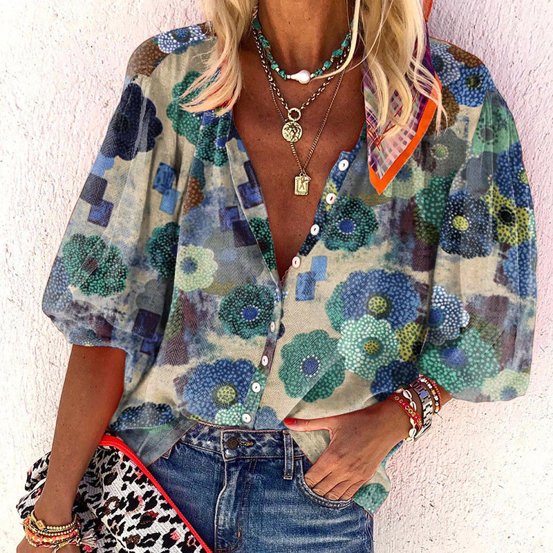 Damen Bluse mit floralen Druckdetails und lockerer Passform Drune