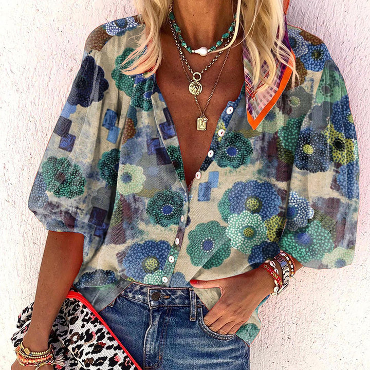 Damen Bluse mit floralen Druckdetails und lockerer Passform Drune