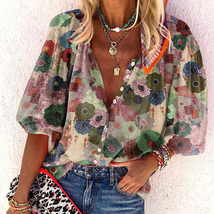 Damen Bluse mit floralen Druckdetails und lockerer Passform Drune