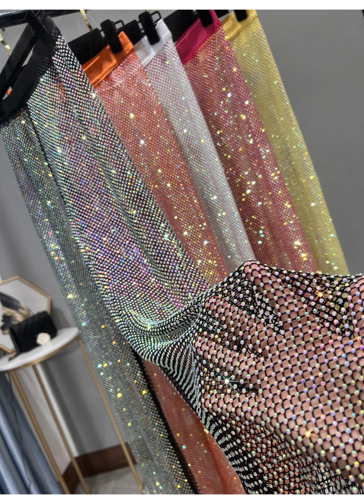 Drune | Rhinestone Gerade Netz Weite Bein Slim Fit Schmeichelnde Mop Hosen