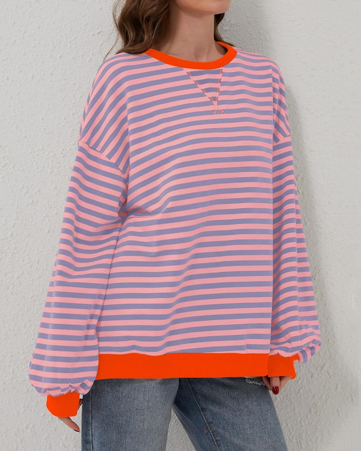 Drune | Übergrößen Streifen Langarm Sweatshirt