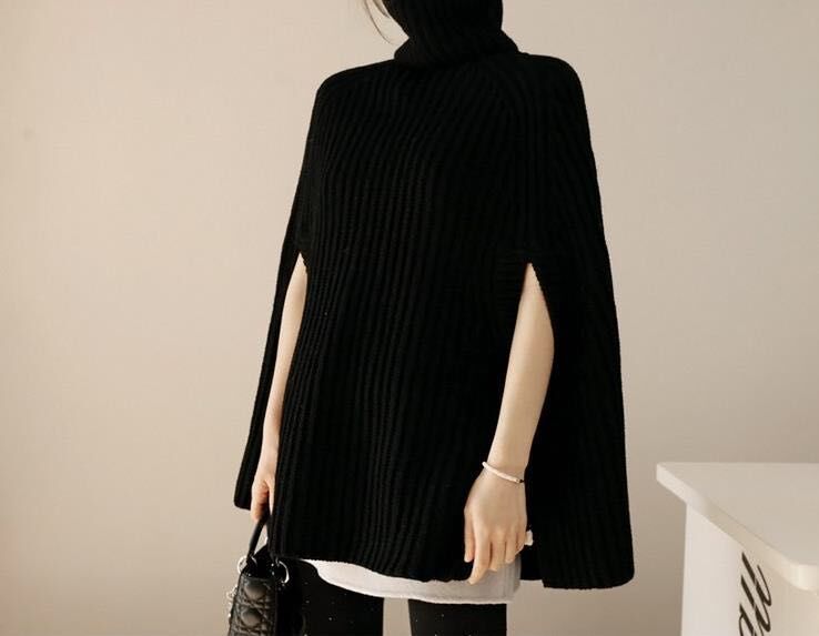 Damen Oversized Strickpullover mit hohem Kragen und strukturiertem Design Drune