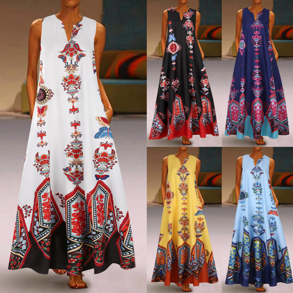 Damen Maxikleid mit floralem Design und schwingendem Saum Drune