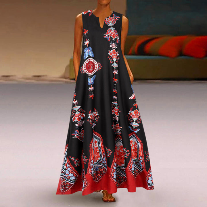 Damen Maxikleid mit floralem Design und schwingendem Saum Drune