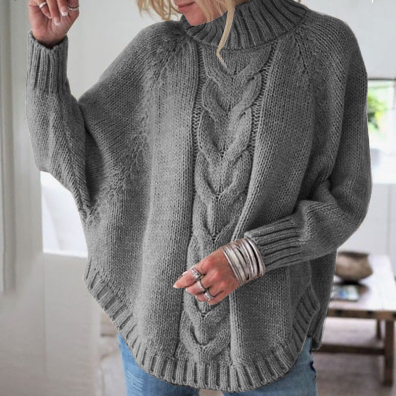 Damen Grobstrickpullover mit Rollkragen und Zopfmuster Drune