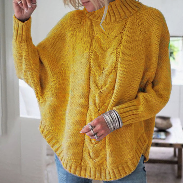 Damen Grobstrickpullover mit Stehkragen und Zopfmuster Drune