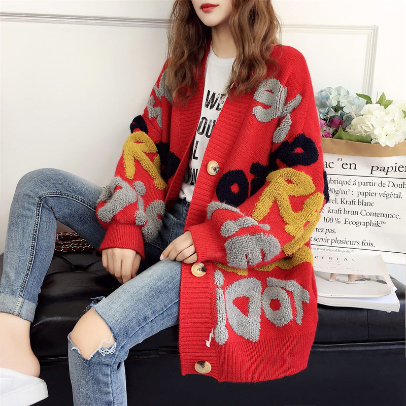 Damen Strickjacke mit einzigartigen 3D-Details und großen Knöpfen Drune