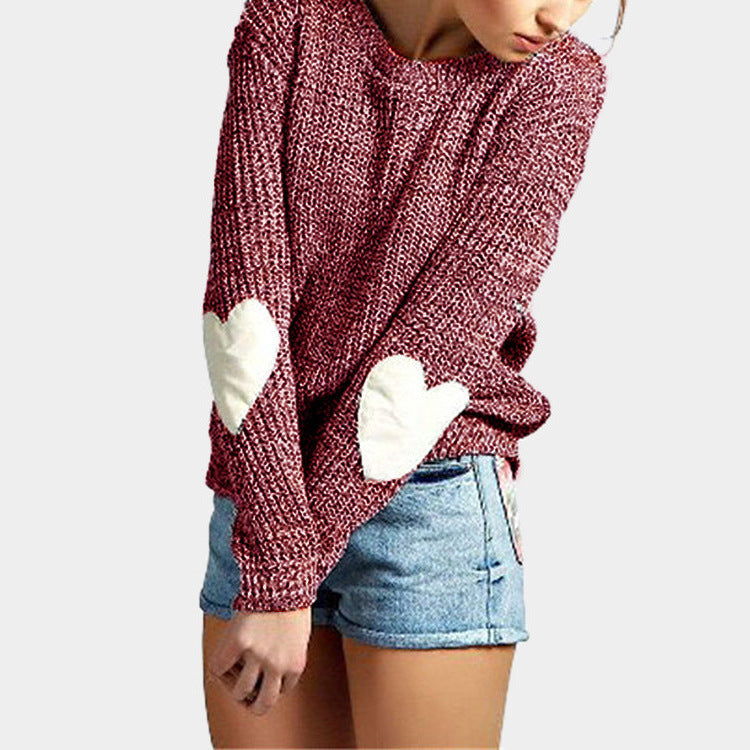 Damen Grobstrickpullover mit Herzapplikationen Drune