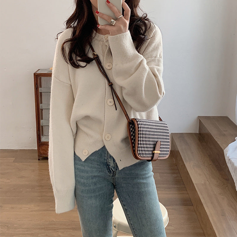 Damen weiche Strickjacke mit dekorativen Knopfdetails Drune