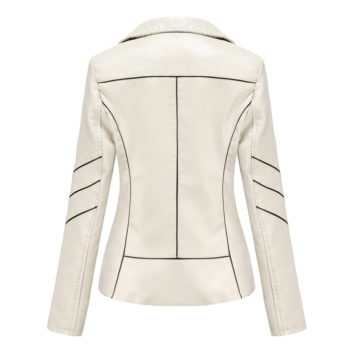 Damen nan taillierte Kunstleder-Bikerjacke mit asymmetrischem Reißverschluss und Ziernähten Drune