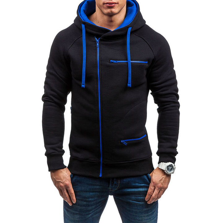 Herren Kapuzenjacke mit asymmetrischem Reißverschluss und mehreren Reißverschlusstaschen Drune