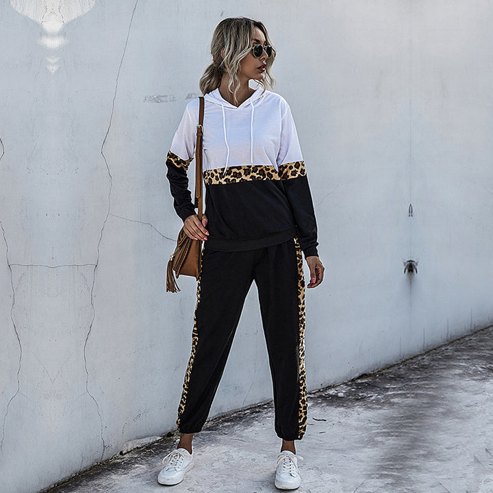 Damen Zweiteiliges Jogging-Set mit Kapuzenpullover und Leoprint-Seiteneinsätzen Drune
