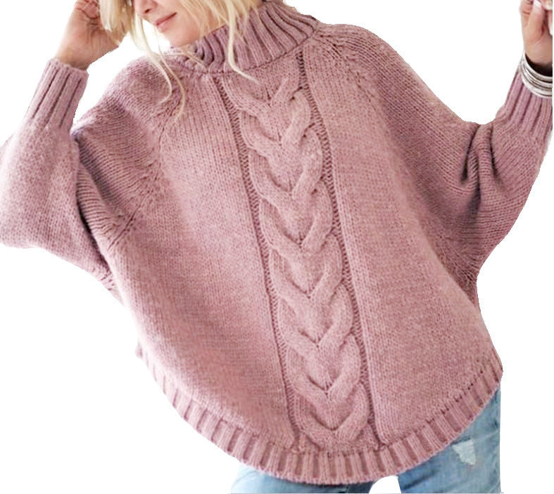Damen Grobstrickpullover mit Stehkragen und Zopfmuster Drune
