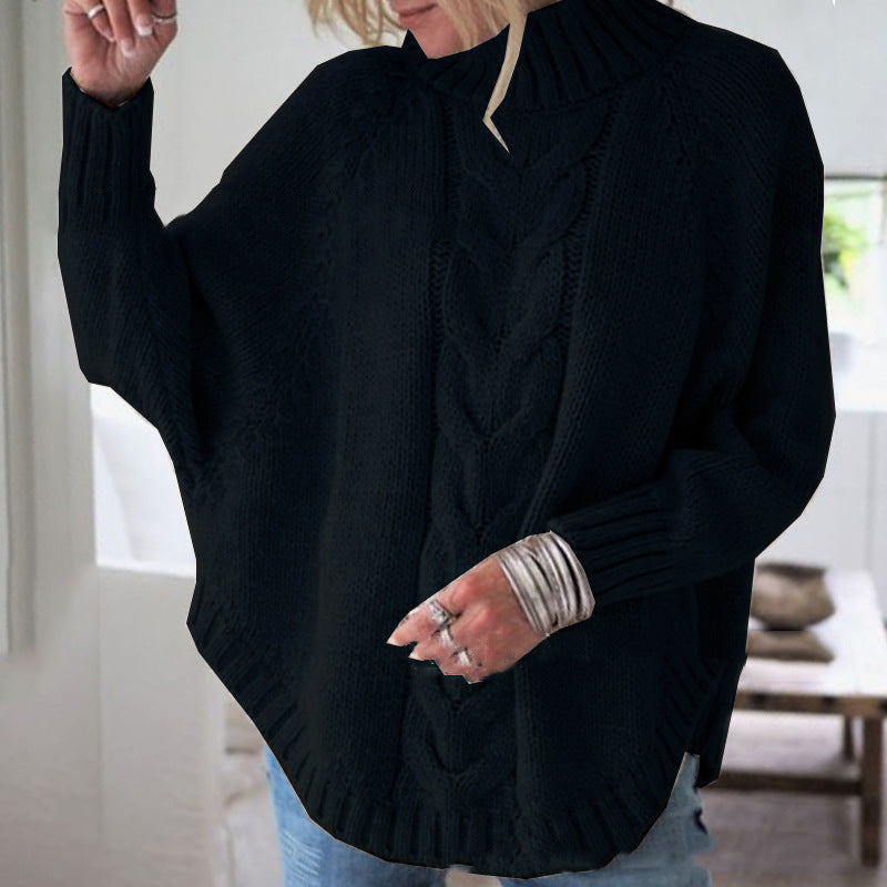 Damen Grobstrickpullover mit Stehkragen und Zopfmuster Drune
