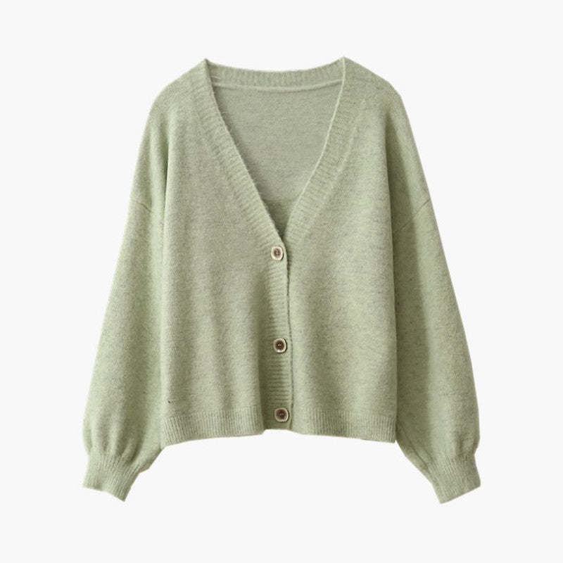 Damen lockere Strickjacke mit V-Ausschnitt und Knopfverschluss Drune