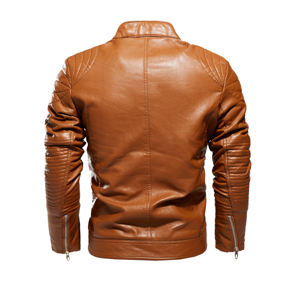 Herren Modische Lederjacke mit Quilt-Detail Drune