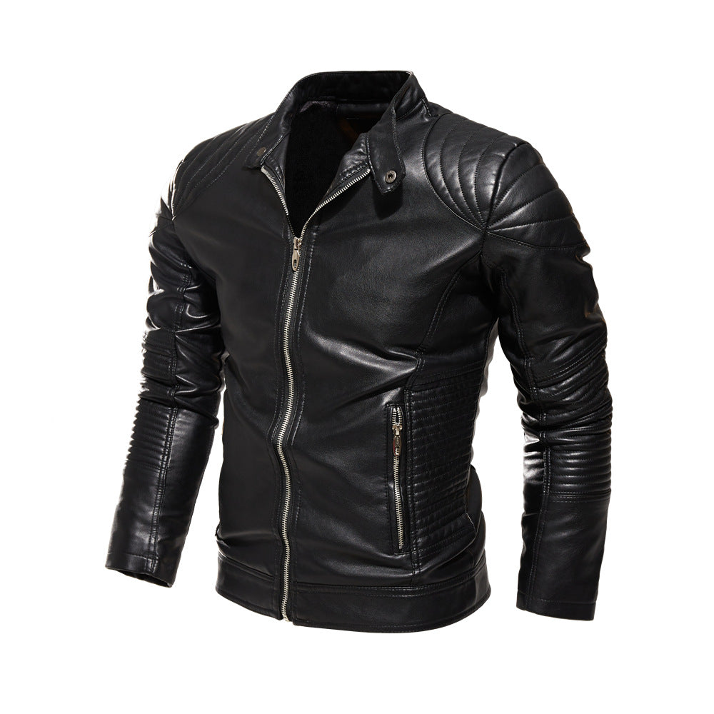 Herren Modische Lederjacke mit Quilt-Detail Drune