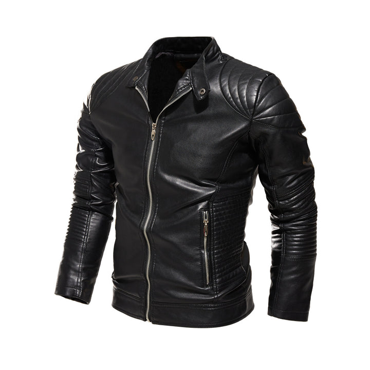 Herren Modische Lederjacke mit Quilt-Detail Drune