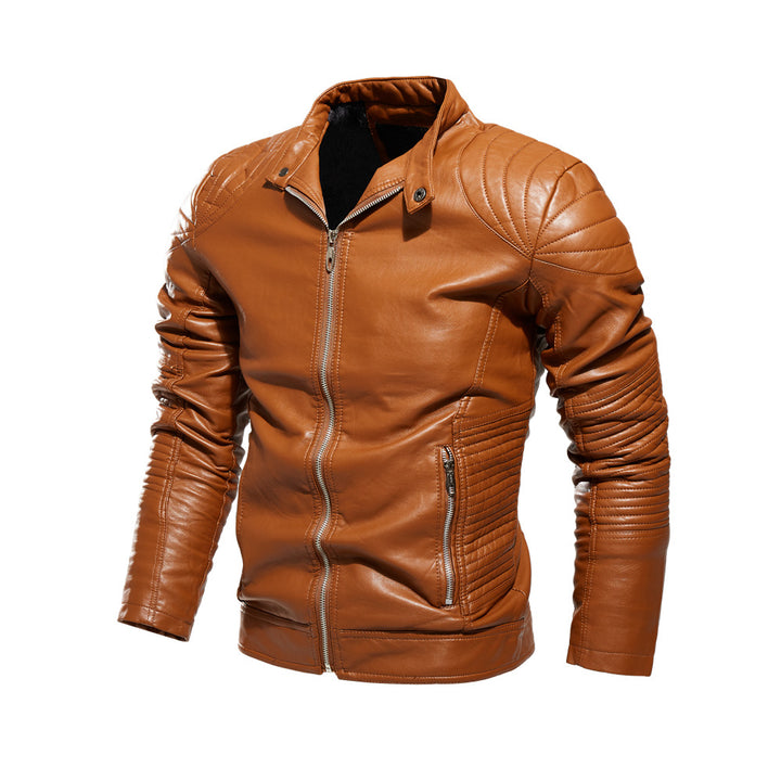 Herren Modische Lederjacke mit Quilt-Detail Drune