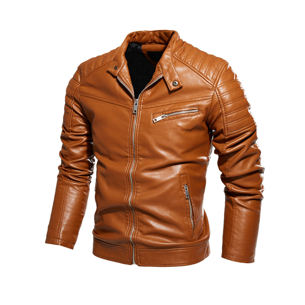 Herren Stylische Lederjacke mit Detailnähten Drune