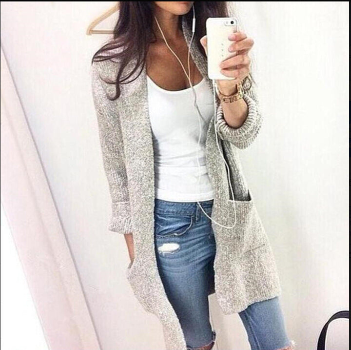Damen lässiger Strickcardigan mit offenen Taschen und feiner Struktur Drune