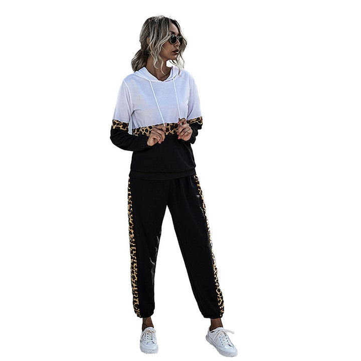 Damen Zweiteiliges Jogging-Set mit Kapuzenpullover und Leoprint-Seiteneinsätzen Drune
